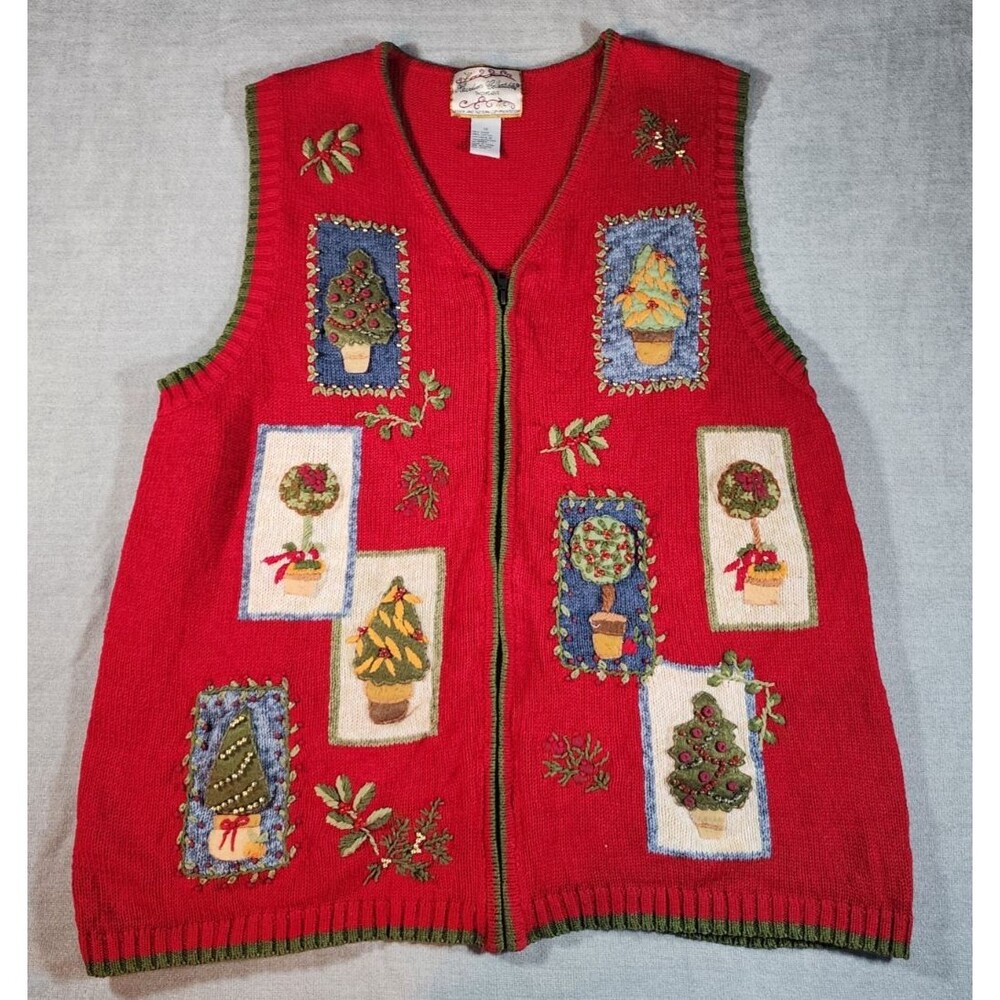 Vintage Heirloom Collectibles Christmas Cardigan Sweater 1X Red Ugly Xmas